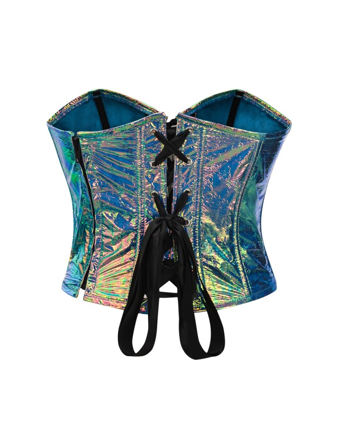 SexyY2K Women Shiny Leather Gothic Metallic Bustier Corset Cami Top 22026