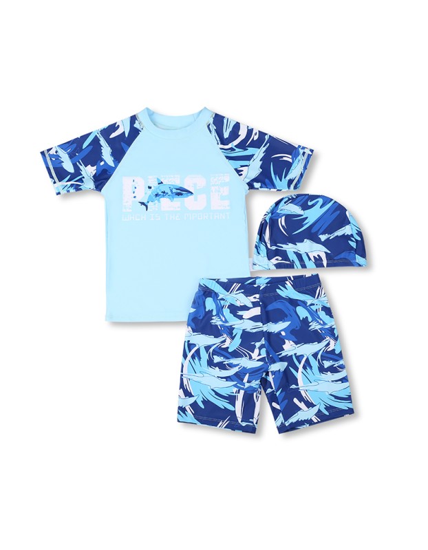 2024 Boys Camouflage Swimsuit Whale Three-Piece Short-Sleeved Suit Shorts Swimsuit KF211