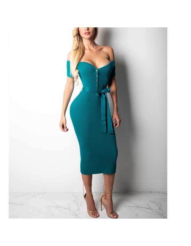 Sexy V Neck Off Shouler Autumn Winter Knitted Dresses m8281