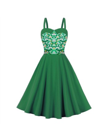 Fashion Vintage Floral Print Casual Strap Sleeveless Elegant Party Dress M3308