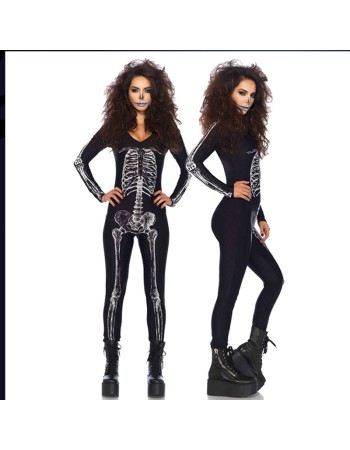 Skeleton printed jumpsuits halloween party costumes for women