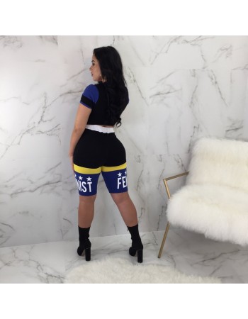 Sexy Letter Print Crop Top Casual Sporting 2 Piece Suit m8249