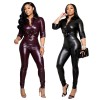 Women States Sexy Fashion Stretch PU Leather Cardigan Sport Two Sets LD81041