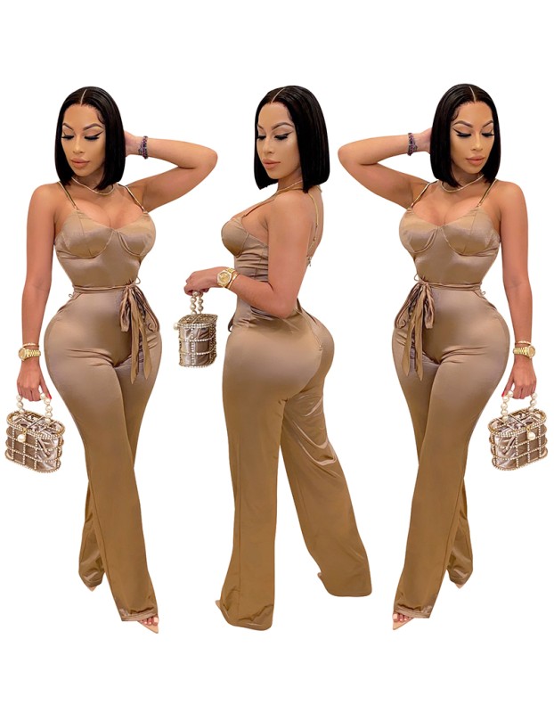 Recreational Temperament Sexy Long Straight Tube Rompers Women Jumpsuit X3717