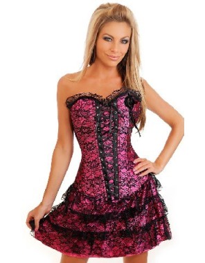 rose satin embroidered lace corset with skirt m1605f