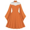 Women Fashion Elegant Mesh Patchwork Flare Sleeve Party Dress M3067