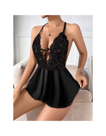 V-neck Dress Lace Nightdress Sexy Backless Black Jumpsuit YSF2047