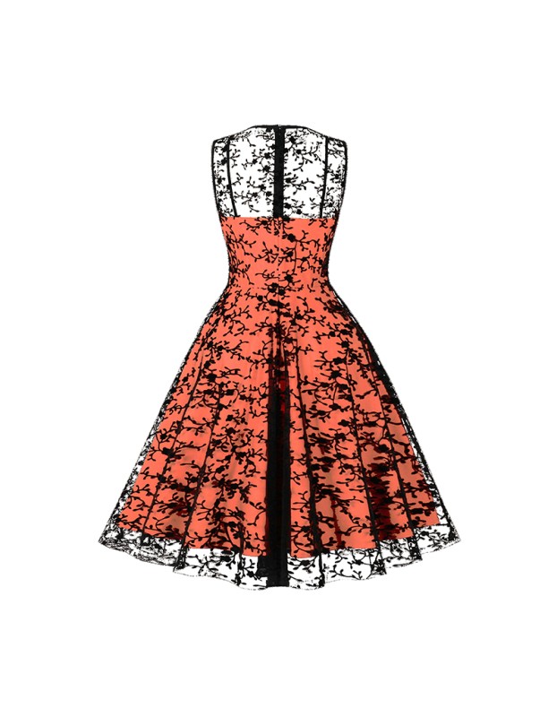 Women Gauze Embroidery Waist Sleeveless Lolita Court Swing Midlength Dress 5122