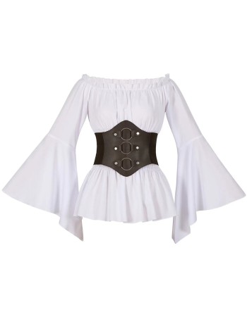 Women's Renaissance Long Sleeved Pleated Waist Bohemian Pirate Shirt Belt SM3024