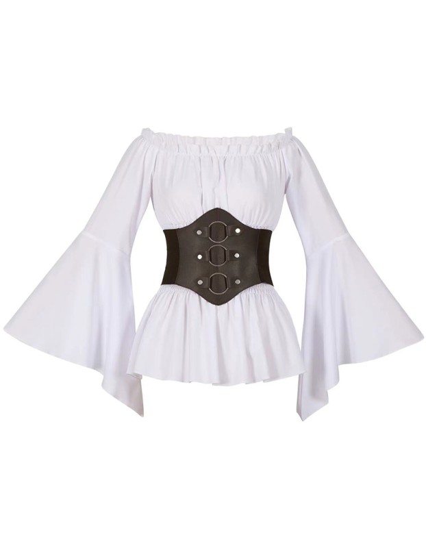 Women's Renaissance Long Sleeved Pleated Waist Bohemian Pirate Shirt Belt SM3024
