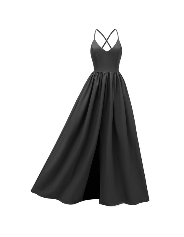 Sexy Backless Cross Slip Black Maxi Dresses Women Lady Elegant CD1686