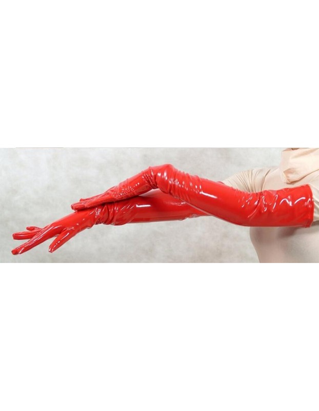 Wholesale Long Mittens Women PVC Black Red Leather Gloves M6825