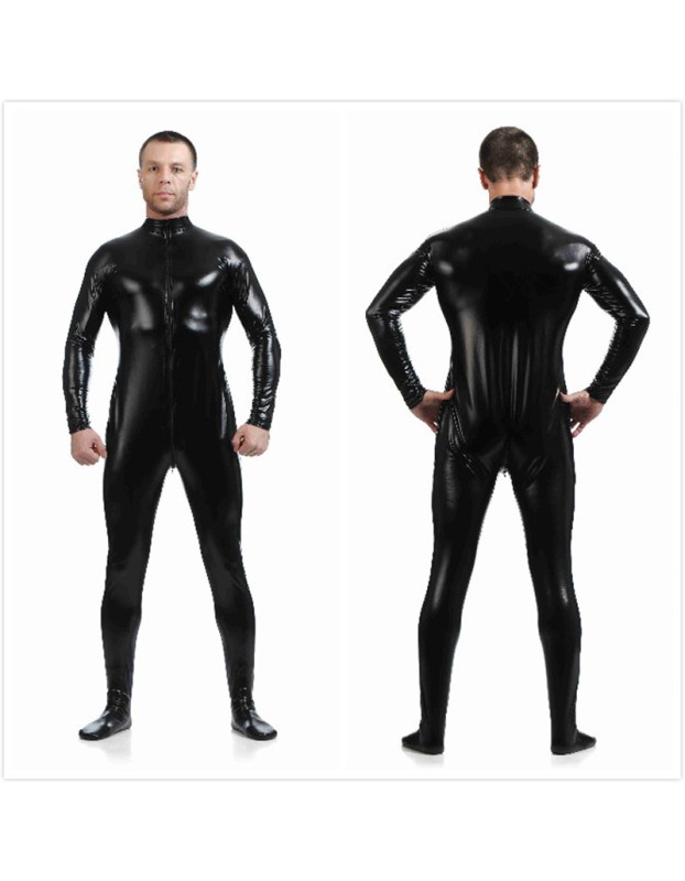 Mens Sexy Leather Metallic Zentai Suit M7328