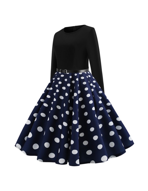 Long Sleeve Polka Dot Classic Party Casual Women Dress JY13106