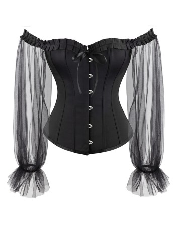 Black Sexy Gothic Overbust Bustiers and Corsets with Long Puff Sleeves WK2207