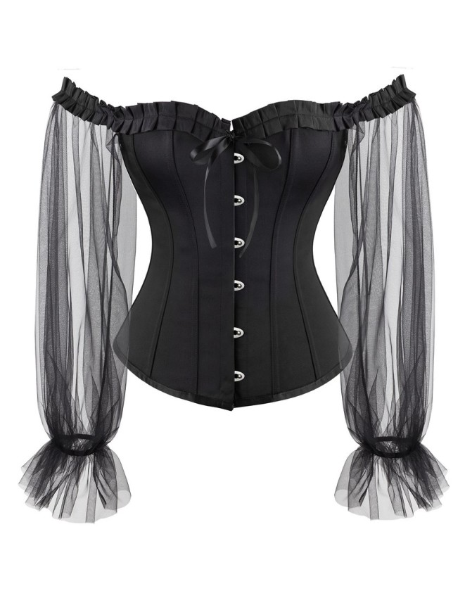 Black Sexy Gothic Overbust Bustiers and Corsets with Long Puff Sleeves WK2207