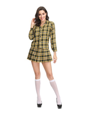 Yellow Plaid Halloween Cosplay Schoolgirl Uniform Set  M40655