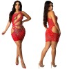 One Shoulder Skirt Evening Sexy Mesh Cut Out Dresses X5283