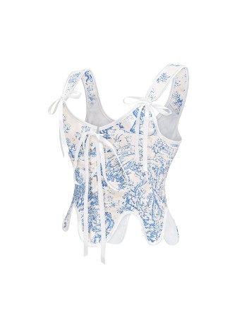 Retro Porcelain After Lacing Corset Fishbone Vest Crop Spice Girl Corset Top AM22097