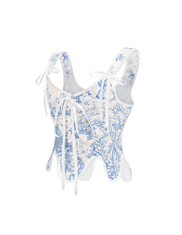 Retro Porcelain After Lacing Corset Fishbone Vest Crop Spice Girl Corset Top AM22097