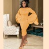 Flare Sleeve Ruffled Slim Party Package Hip Dress M18098