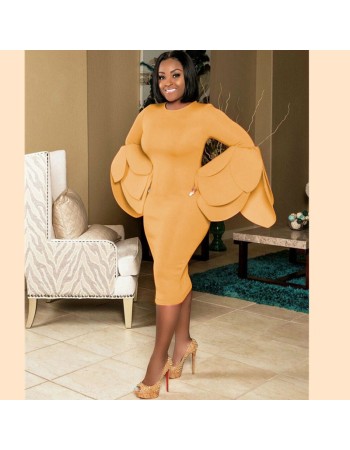 Flare Sleeve Ruffled Slim Party Package Hip Dress M18098