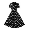 Hepburn Style Round Neck Bow Lace Up Polka Dot Retro Swing Dress Woman 5157
