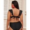 Sexy Beach Hollow Out Swimwear Black Falbala Bikini Strap Bathing Suit Bikini 20153