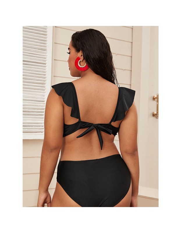 Sexy Beach Hollow Out Swimwear Black Falbala Bikini Strap Bathing Suit Bikini 20153