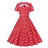 Hepburn Style Round Neck Bow Lace Up Polka Dot Retro Swing Dress Woman 5157