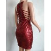 Ladies Deep V Neck Sequin Spaghetti Strap Bandage Dress M8088