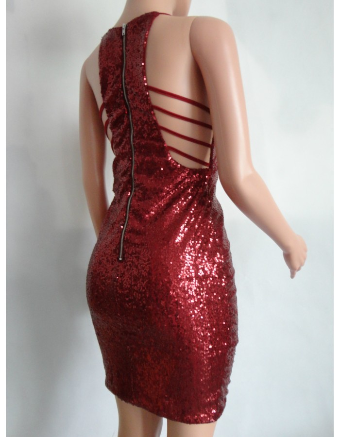 Ladies Deep V Neck Sequin Spaghetti Strap Bandage Dress M8088