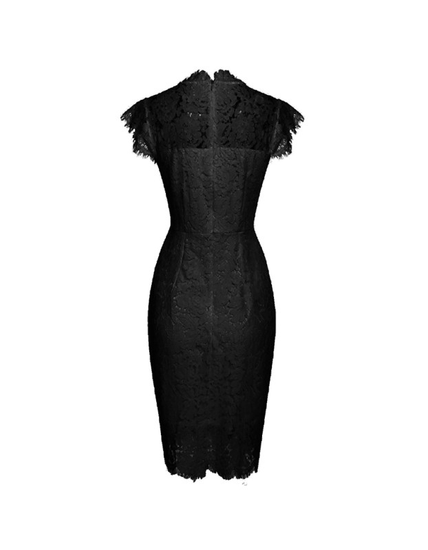 Solid Color Temperament Round Neck Sexy Lace Slim And Hip Wrap Pencil Dress CD127