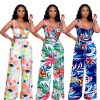 print floral women sexy tank top and Wide leg pants two piece outfits M30124