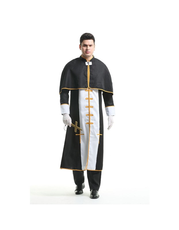 Halloween Black Party Male Priest Godfather Missionary Cosplay Costume XY82225
