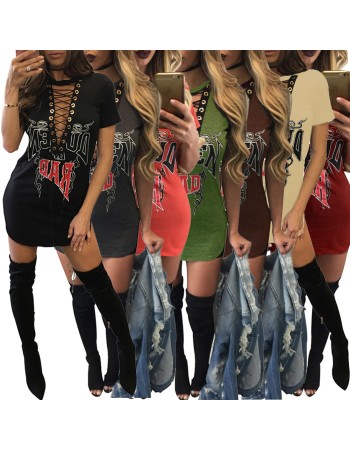 Sexy Women Deep V Collar Short Sleeve Skirt Nightclub T-shirt skirt m88077