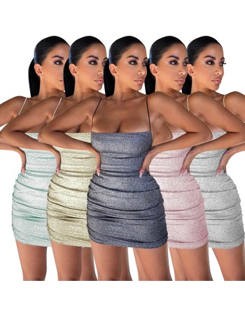 Symphony sling pleated women casual sexy mini dress summer party M30154