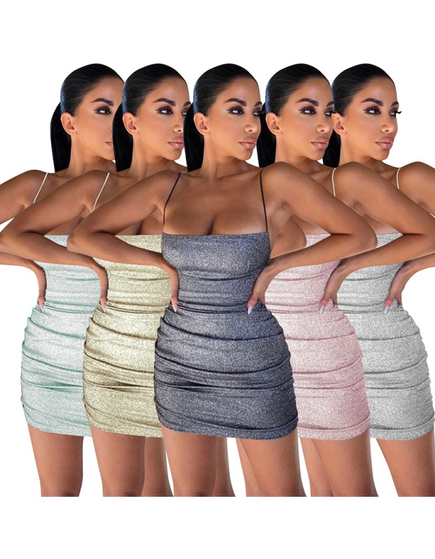 Symphony sling pleated women casual sexy mini dress summer party M30154