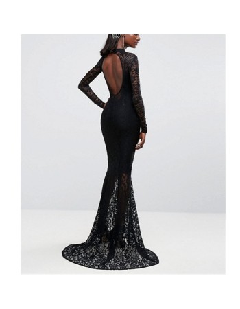 Women's Long Sleeve Black Lace Party Long Dress M18049