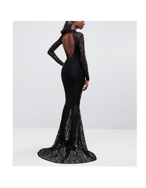 Women's Long Sleeve Black Lace Party Long Dress M18049
