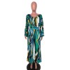Fashion Sexy V-neck Long Sleeved Printed Wide Leg Jumpsuit For Women YM8631