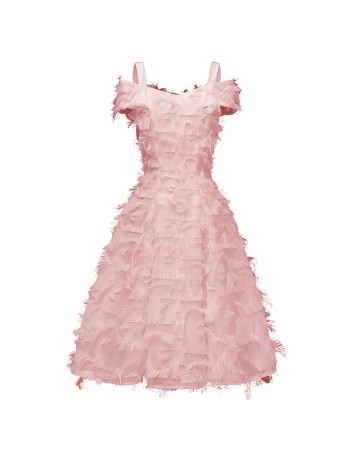 Sexy Suspenders Gown Evening Feather Formal Elegant Party Dress CD1715