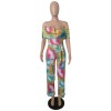 Boho Style Tropical Print Off Shoulder Ruffle Beach Rompers M8420
