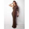 High Stretch Sexy Striped Bodycon Dress With Head Scarf M8288