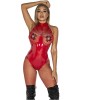 Women Sexy Mesh Chain Open Crotch Leather Erotic Catsuit M6786