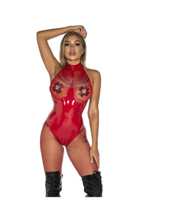 Women Sexy Mesh Chain Open Crotch Leather Erotic Catsuit M6786