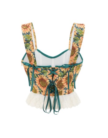Sexy Lace Trim Sunflower Embroidery Straps Corset Cami Cropped Top M22061