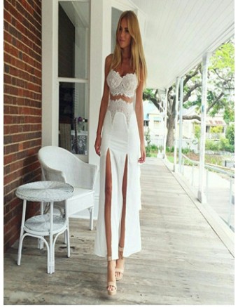 Sexy White Two Piece Party Long Dress M2361