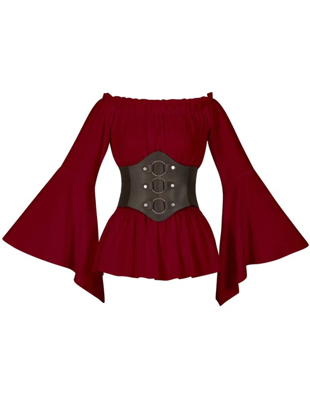Women's Renaissance Long Sleeved Pleated Waist Bohemian Pirate Shirt Belt SM3024
