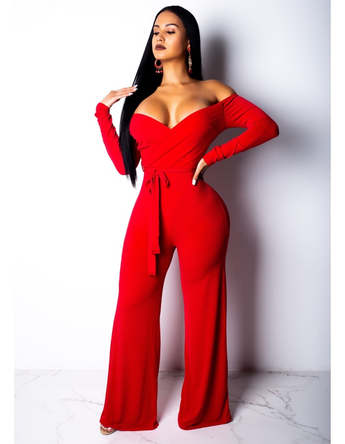 Hot Red Sexy V Neck Jumpsuit M8327